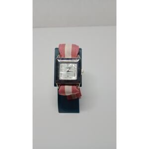 Swap Silver Toned Women's Watch Tested Pink and White Fabric Band